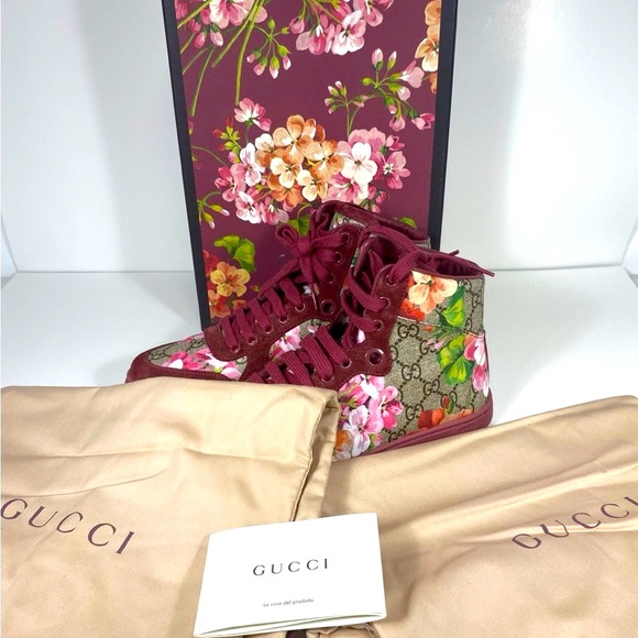 💥FINAL SUMMER SALE💥 Authentic Gucci Women's Floral High-Top Sneakers size 7.5 - Picture 1 of 16